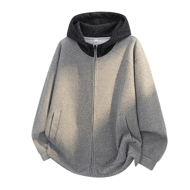 Damen Oversize Strick-Kapuzenjacke mit durchgehendem Reißverschluss, Kontrastkapuze & geripptem Strukturmix Drune