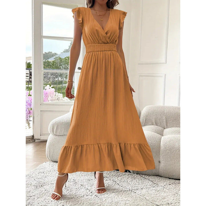 Damen Maxikleid mit voluminösen Rüschenärmel und elegantem Bund Drune