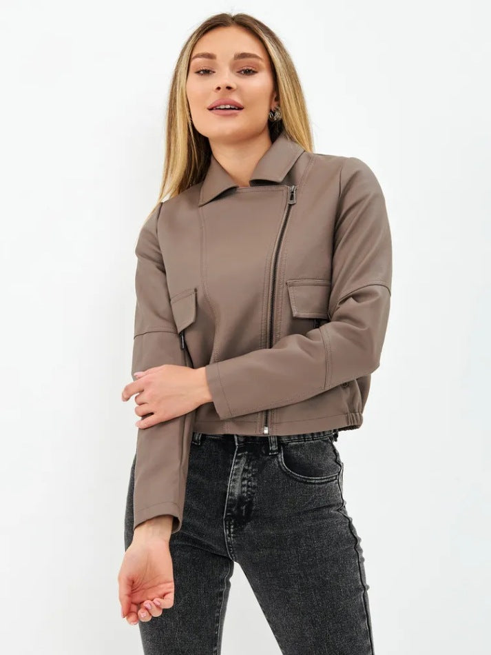 Damen cropped Kunstlederjacke mit praktischen Taschen und modernem Schnitt Drune