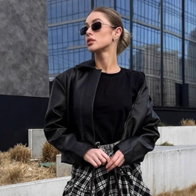 Damen Kunstlederjacke mit schlichter Schnittführung und dekorativem Kragen Drune