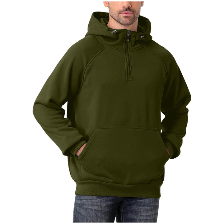 Herren Halbzip-Hoodie mit verstellbarer Kapuze, Kängurutasche und Raglanärmeln Drune