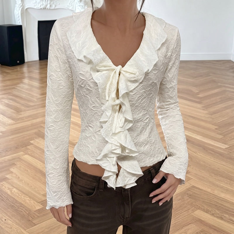 Damen Elegantes Rüschen-Body mit tiefem V-Ausschnitt Drune