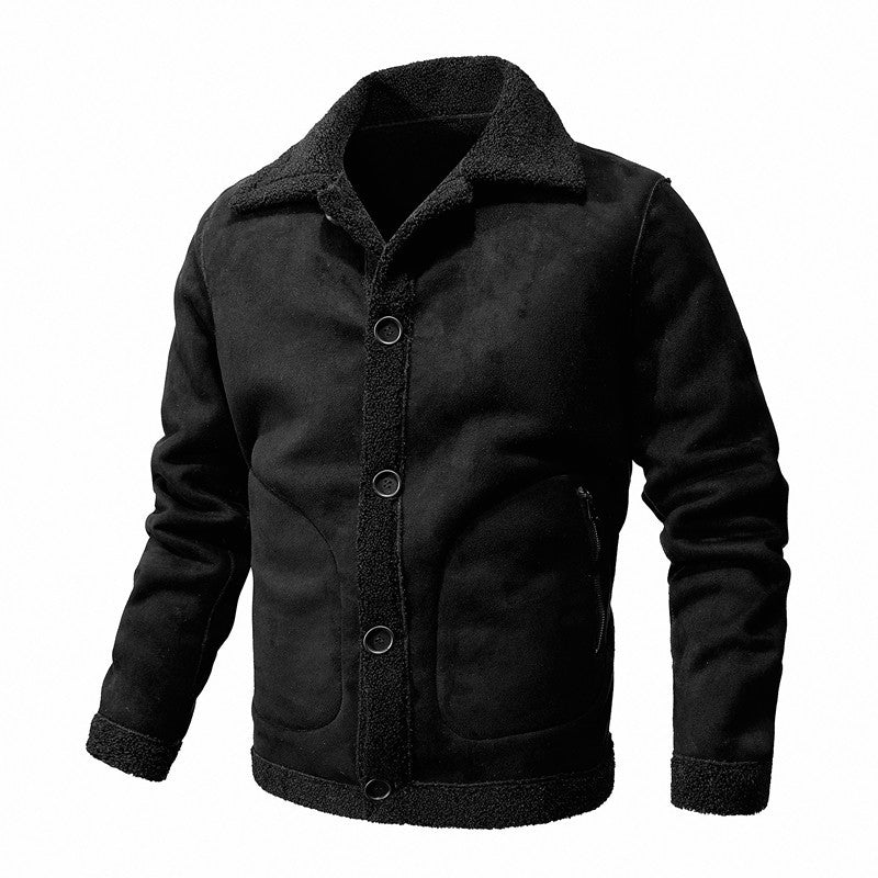 Herren Jacke im Aviator‑Stil mit Teddyfutter, Kunstvelours & Reißverschlusstasche Drune