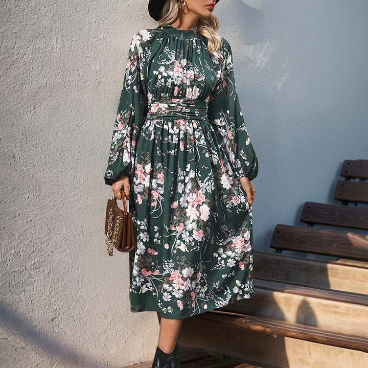 Damen Maxi-Kleid mit elegantem floralem Design und Rüschendetails Drune