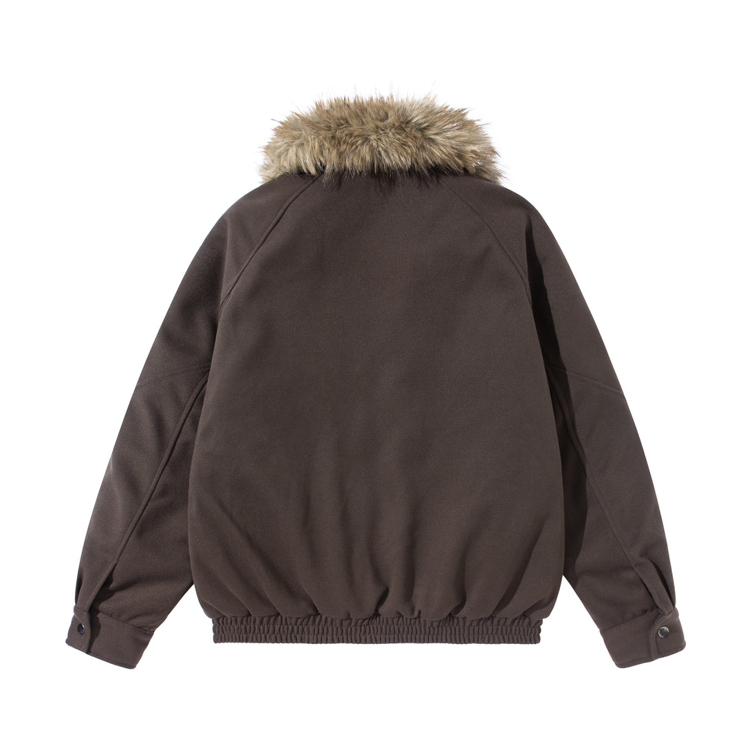 Damen Boxy Blouson mit voluminösem Kunstfellkragen und elastischem Saum Drune