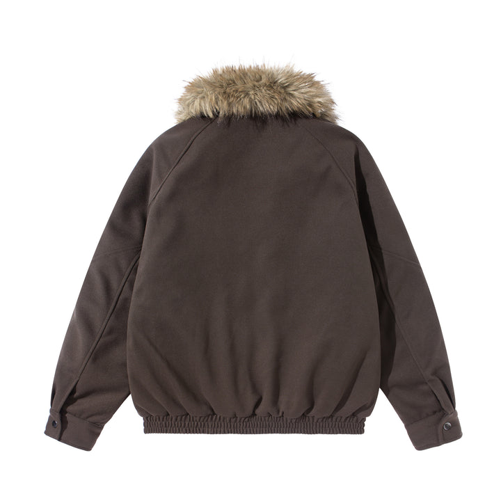 Damen Boxy Blouson mit voluminösem Kunstfellkragen und elastischem Saum Drune