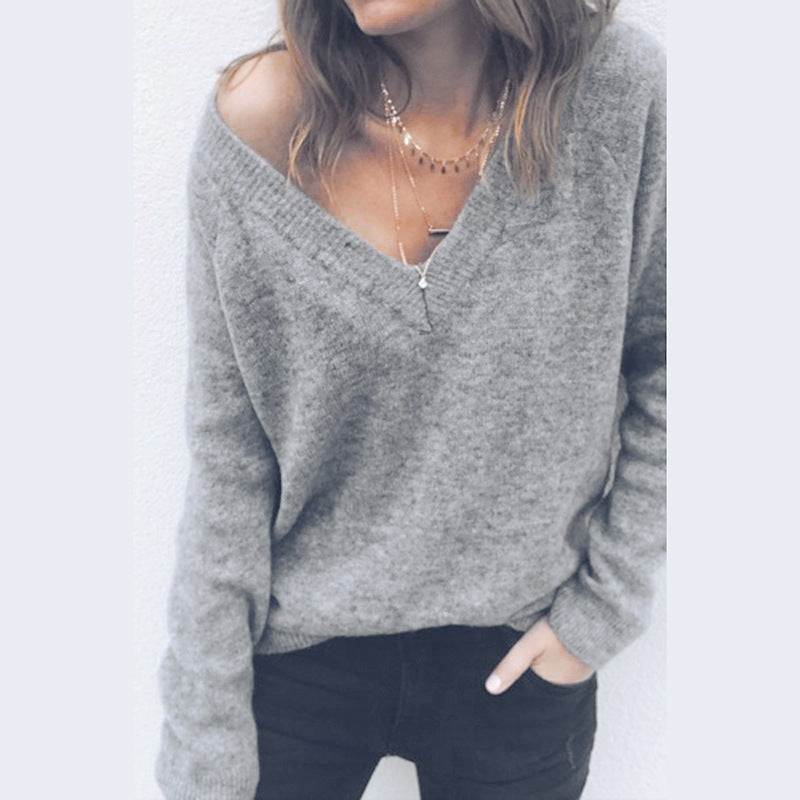 Damen Pullover mit V-Ausschnitt und lässigem Schnitt Drune