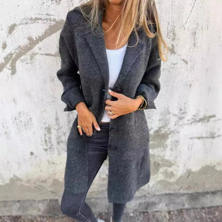 Damen kuscheliger Wollmantel mit eleganten Knopfdetails Drune