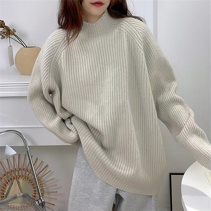 Damen Grobstrickpullover mit hohem Kragen und strukturiertem Rippdesign Drune