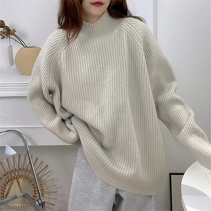 Damen Grobstrickpullover mit hohem Kragen und strukturiertem Rippdesign Drune