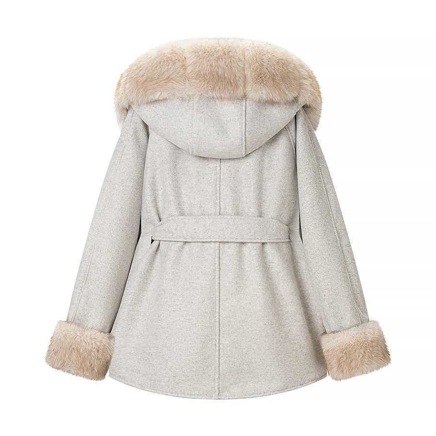 Damen Stilvolle Wolljacke mit abnehmbarer Kapuze und Teddyfutter Drune