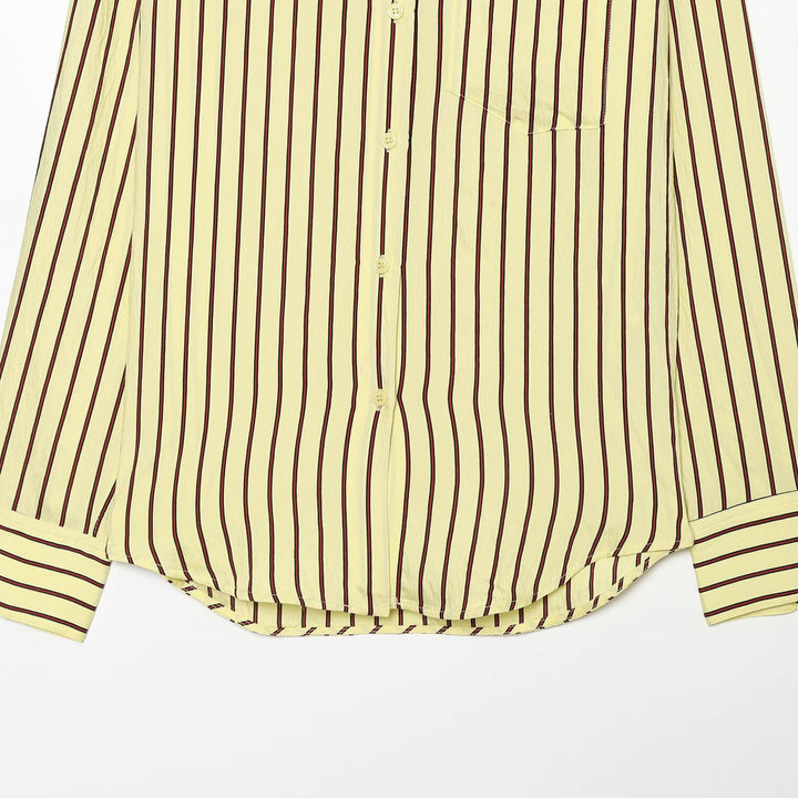 Damen Gestreifte Oversize-Bluse mit Stehkragen und Brusttasche Drune