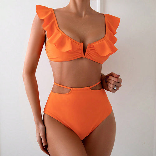 Damen Bikini-Set mit eleganten Rüschendetails und hohem Beinausschnitt Drune