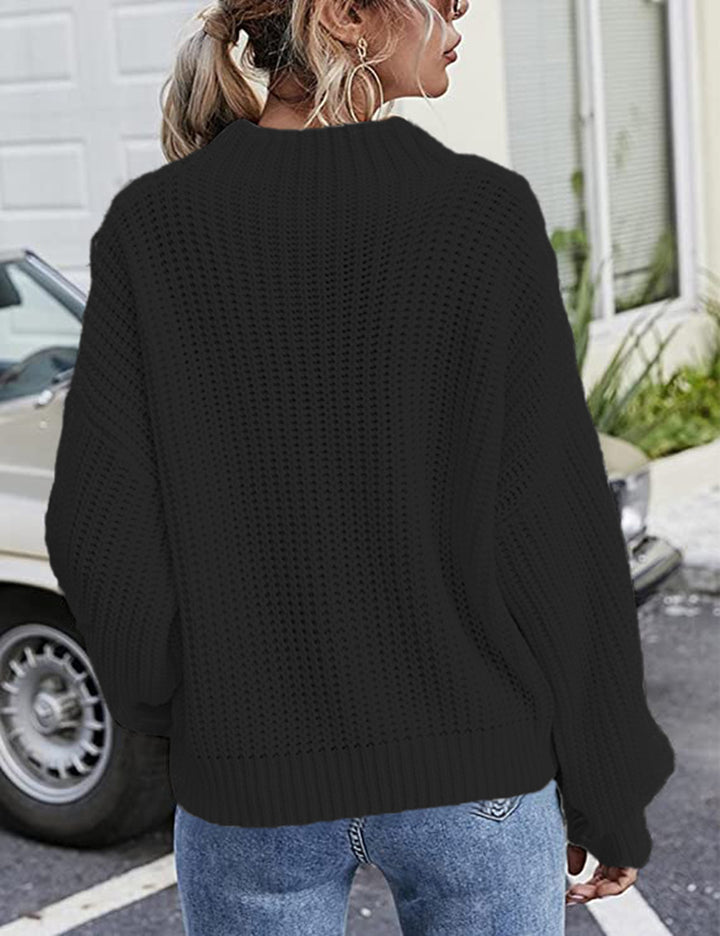 Damen Grobstrickpullover mit Zopfdesign und hohem Stehkragen Drune