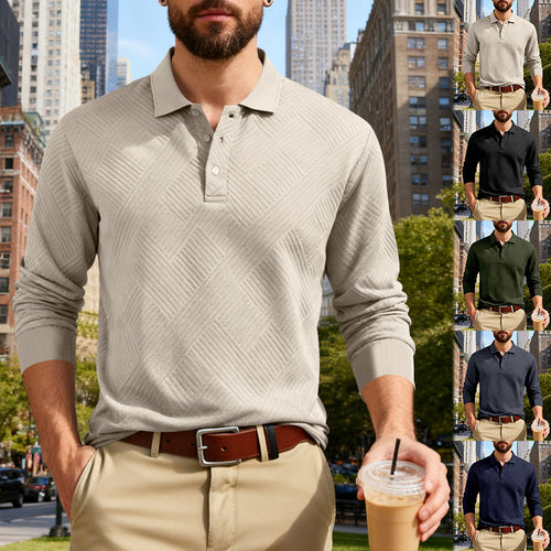Herren nan langärmeliges Poloshirt aus strukturiertem Jacquardstrick Drune