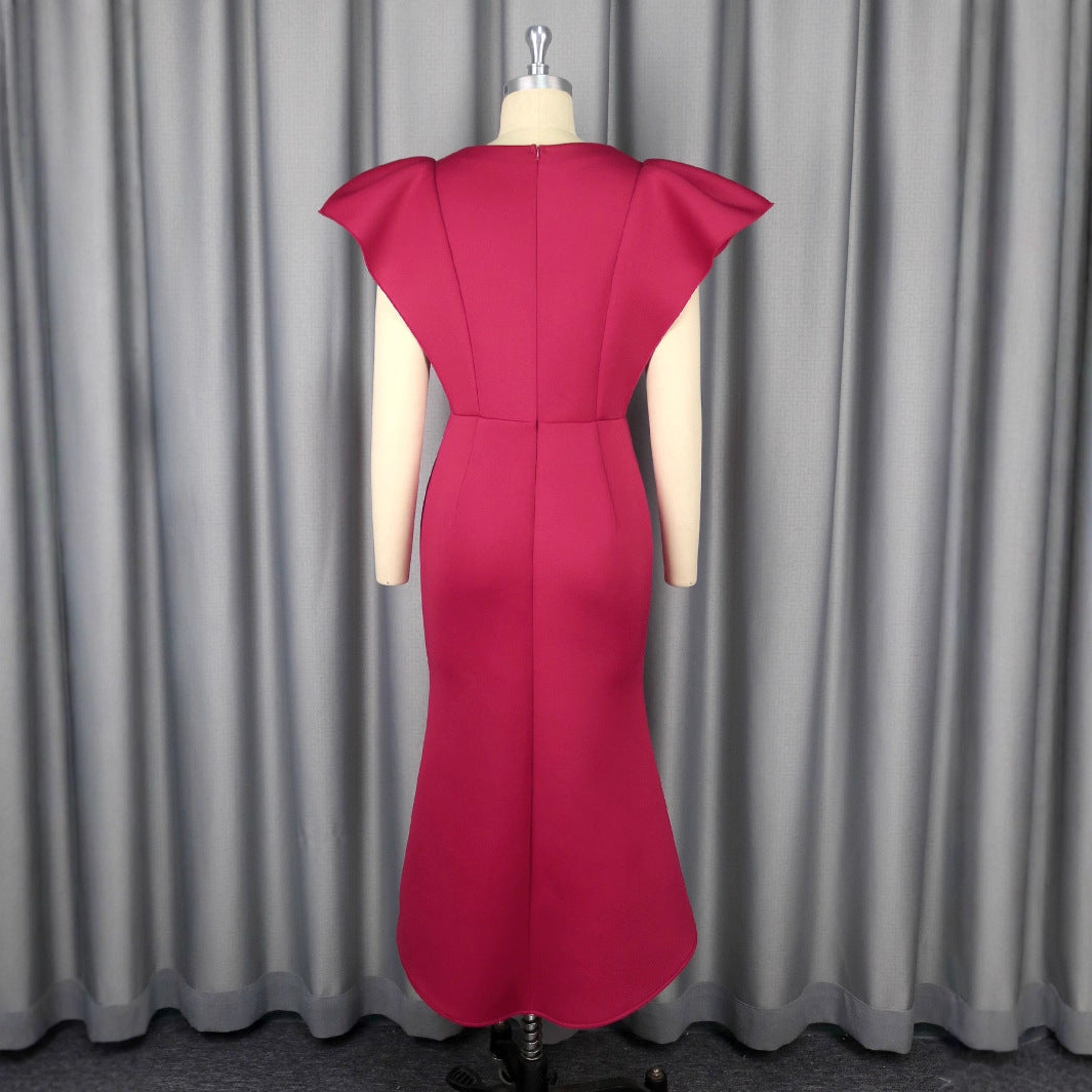 Damen figurbetontes Abendkleid mit voluminösen Rüschendetails Drune