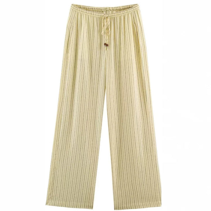 Damen Weite High‑Waist Palazzohose mit vertikalem Streifenmuster und elastischem Bund Drune
