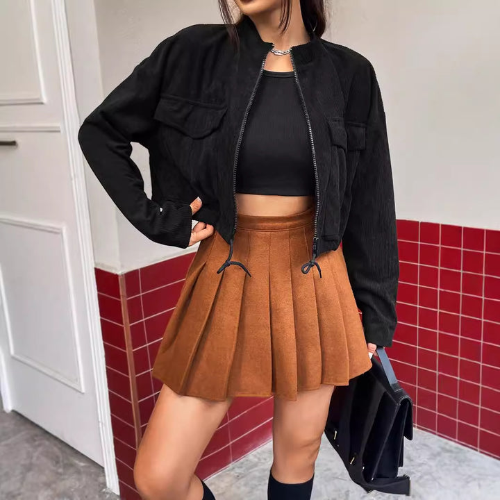 Damen kurze Cordjacke mit praktischen Taschen und lässigem Schnitt Drune