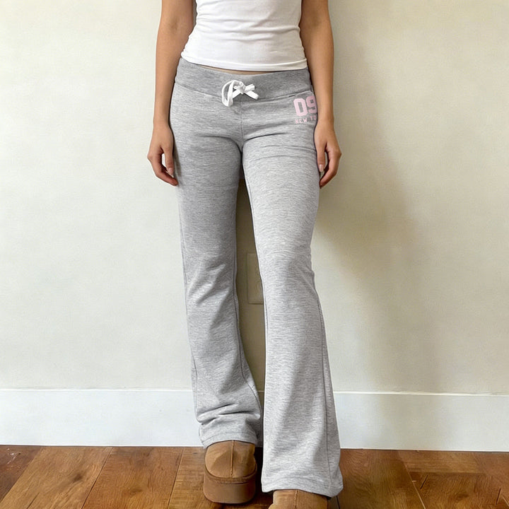 Damen nan ausgestellte Highwaist Loungehose mit elastischem Komfortbund, Bindekordel und weitem Schlag Drune