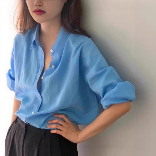 Damen Locker geschnittene Leinen‑Hemdbluse mit kastiger Silhouette und abgerundetem Saum Drune