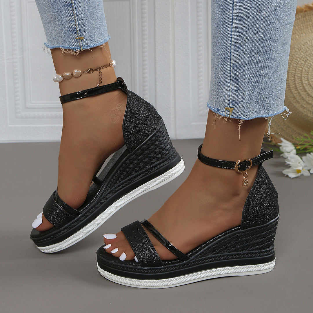 Damen Wedge-Sandalen mit funkelndem Obermaterial und elegantem Riemendesign Drune