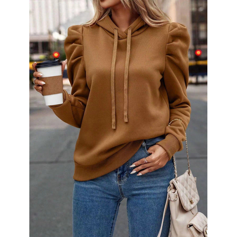 Damen bequemer Kapuzenpullover mit Puffärmeln und gemütlichem Schnitt Drune