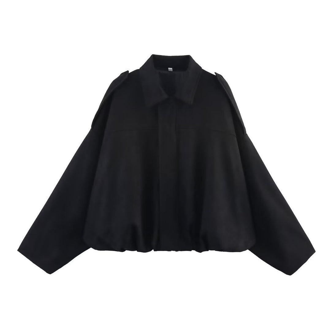 Damen nan oversized Veloursleder Bomberjacke mit Schulterklappen Drune