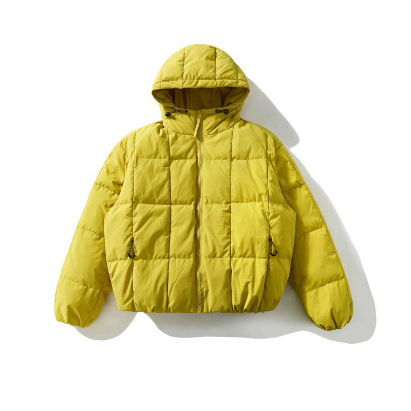 Unisex Weitgeschnittene gesteppte Kapuzenjacke mit Quadratsteppung und elastischem Saum Drune