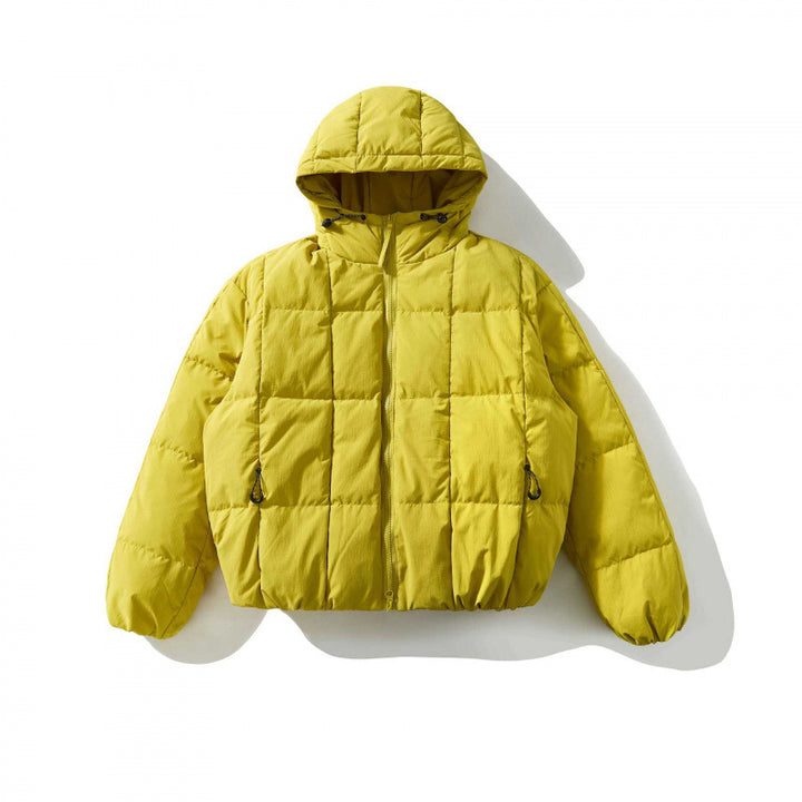 Unisex Weitgeschnittene gesteppte Kapuzenjacke mit Quadratsteppung und elastischem Saum Drune