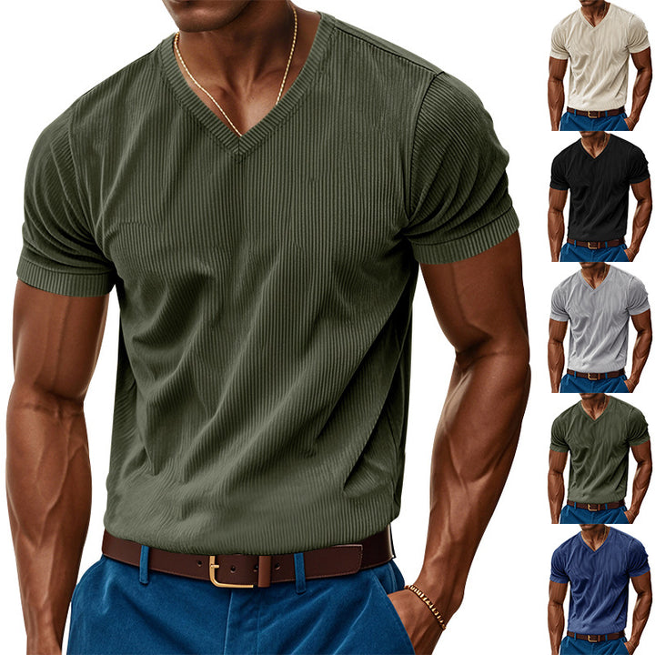 Herren V-Ausschnitt Kurzarmshirt mit strukturierter Oberfläche Drune
