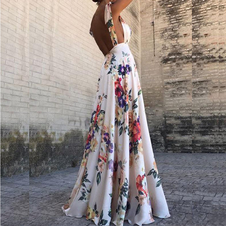 Damen elegantes Maxikleid mit floralem Design und seitlichem Schlitz Drune