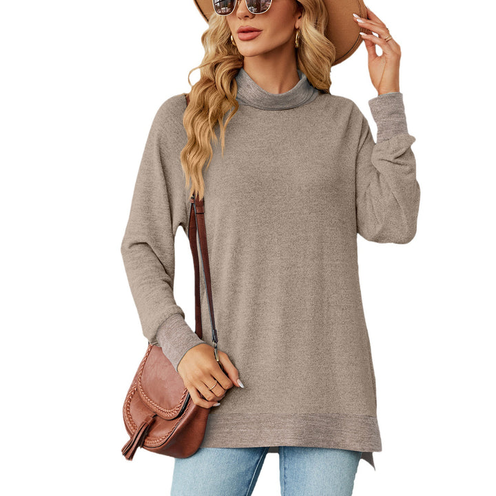 Damen Oversized Pullover mit hohem Kragen und Kontrastärmel Drune