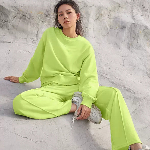 Damen nan Oversize-Sweatshirt und weite Loungehose Set mit Tunnelzug, dezenter Nahtführung und elastischen Bündchen Drune