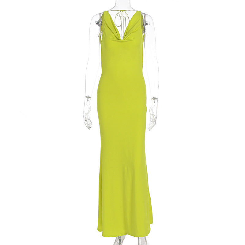 Damen Maxikleid mit tiefem Wasserfallausschnitt und figurumspielendem Schnitt Drune