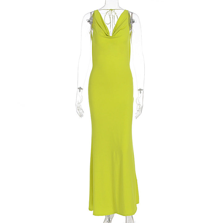 Damen Maxikleid mit tiefem Wasserfallausschnitt und figurumspielendem Schnitt Drune