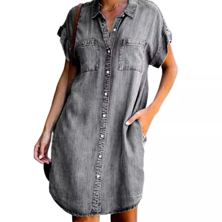 Damen Jeanshemdkleid mit zwei aufgesetzten Taschen und Knopfleiste Drune