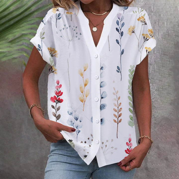 Damen Bluse mit floralem Design und Knopfleiste Drune