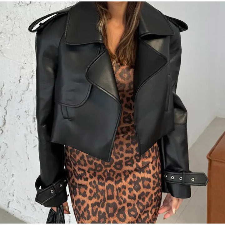 Drune | Weinlese Leder Motorradjacke Im Cropped Stil