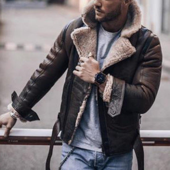 Herren Lederjacke mit luxuriösem Pelzfutter und markantem Kragen Drune