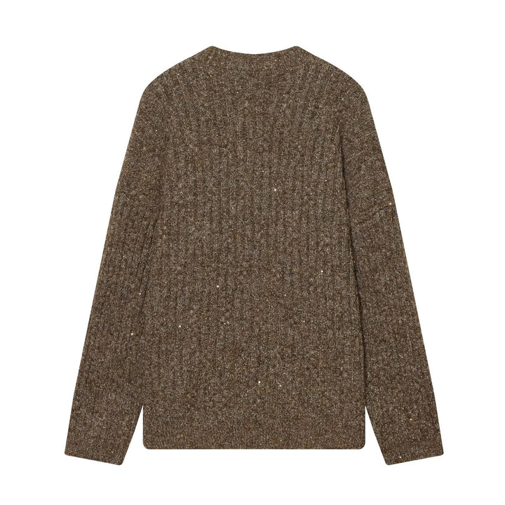 Damen Grobgestrickter V‑Neck Cardigan mit Perlmuttknöpfen und melierter Tweedoptik Drune