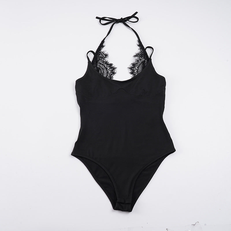 Damen Dekorativer Spitzen-Badeanzug mit zartem Trägerdesign Drune