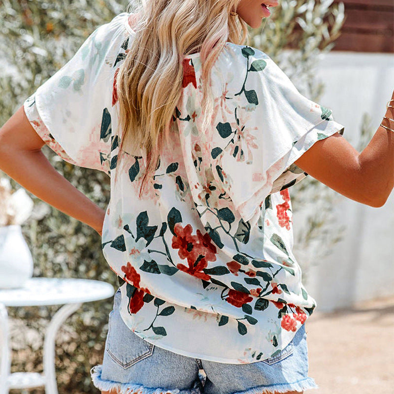 Damen luftige Bluse mit floralem Muster und dekorativen Knopfdetails Drune