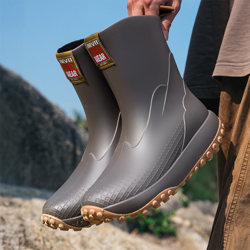 Unisex Wasserdichte Kurzschaft-Outdoor-Gummistiefel mit profilierter Noppenlaufsohle Drune