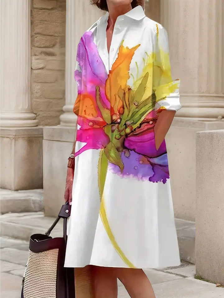 Damen Elegante Hemdblusenkleid mit floralem Design Drune