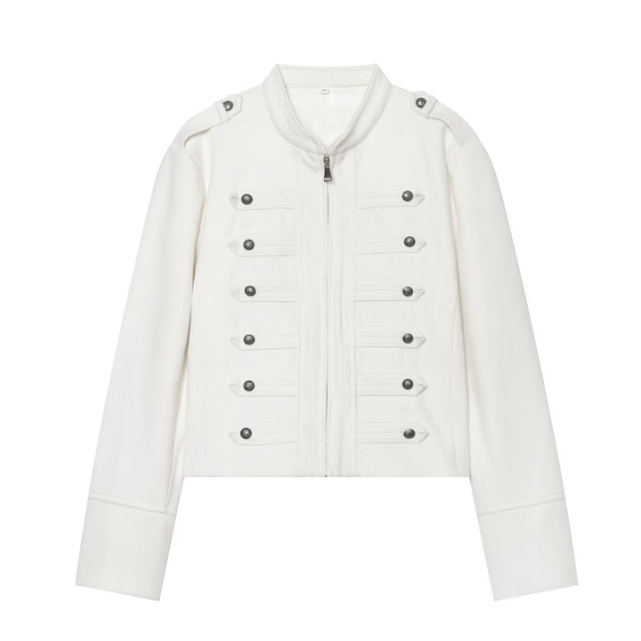 Damen Militärisch inspirierte kurze Wolljacke mit Stehkragen Drune