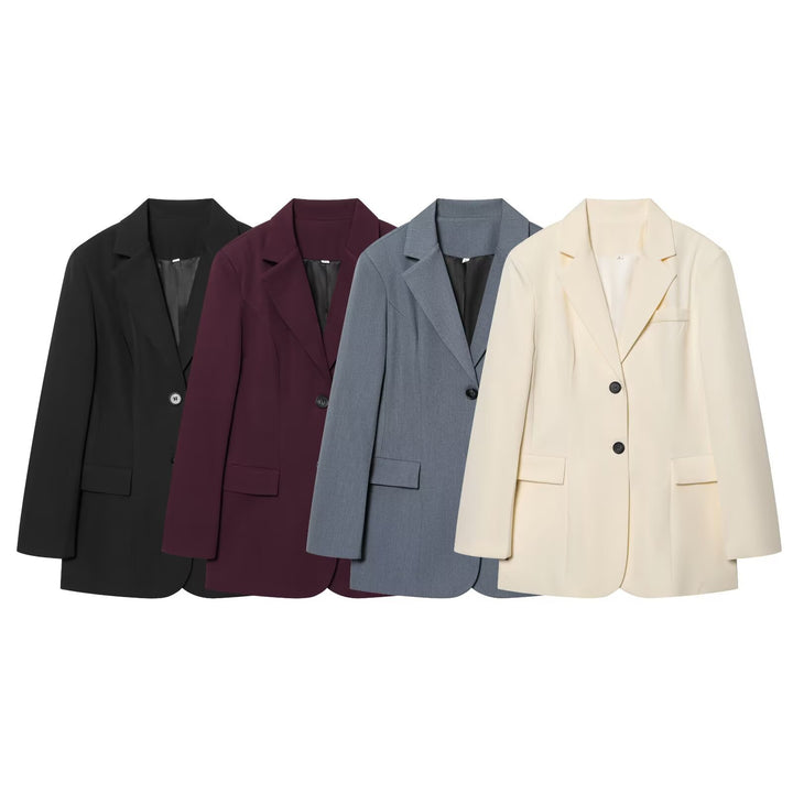 Damen eleganter Longline-Blazer mit taillierten Abnähern und Pattentaschen Drune