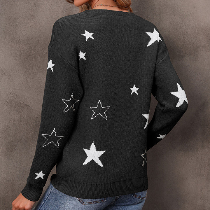 Damen Strickpullover mit modischem Sternenmuster und lässigem Schnitt Drune