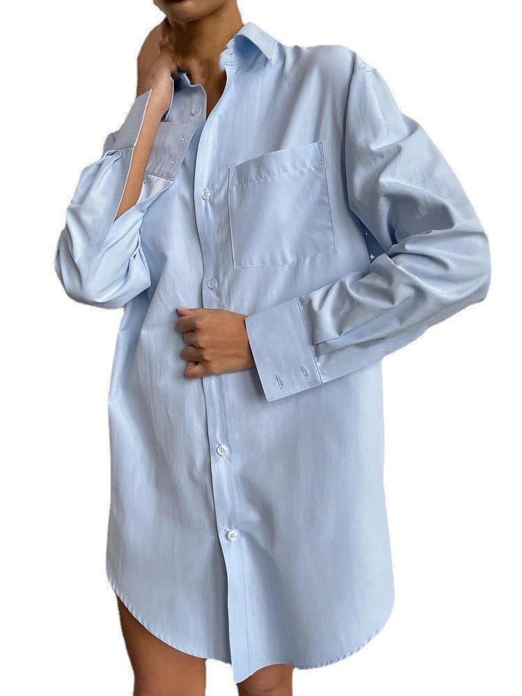 Damen Chic Knopfhemd Kleid Drune