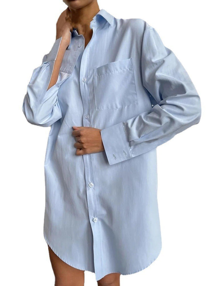 Damen Chic Knopfhemd Kleid Drune