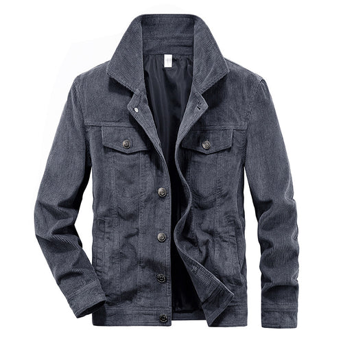 Herren Feincord-Workerjacke im Trucker-Schnitt mit verdeckter Knopfleiste Drune
